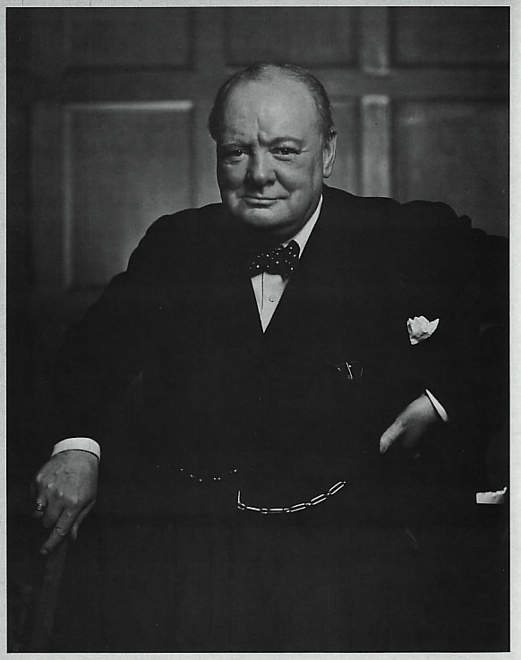 Churchill looking more relaxed in 2nd photo taken during the same session when photographer removed cigar from his mouth
